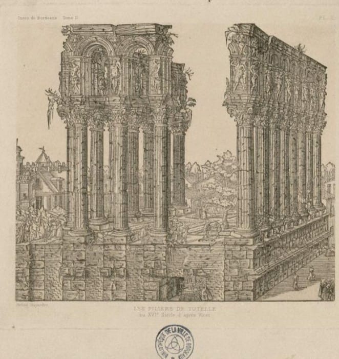 Les Piliers de Tutelle, Estampe De Rouargue - 16ème Siècle