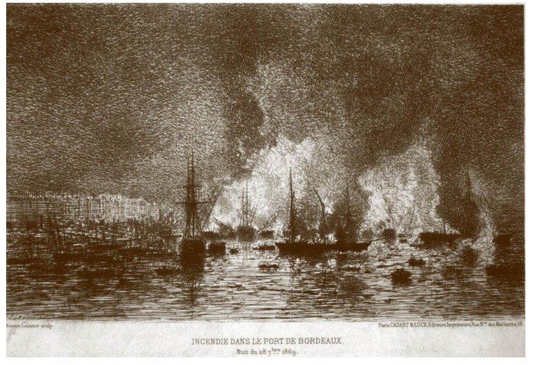 incendie port de bordeaux 1869 - Source Archéo Sous Marine