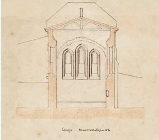 Commanderie et chapelle templiers Bordeaux - Vue transversale