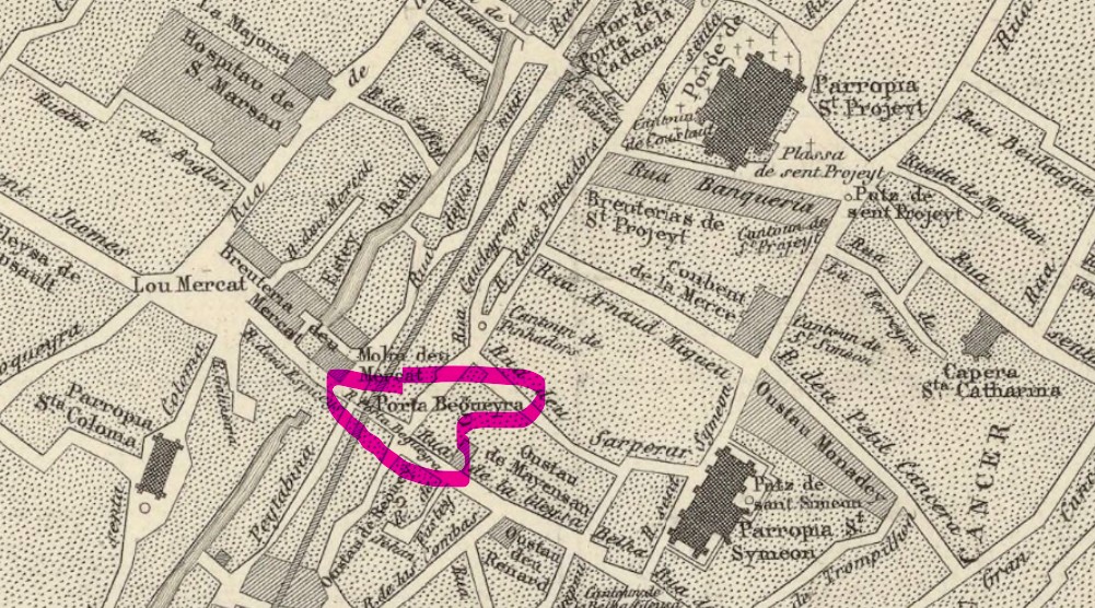 1450 - Plan de Bordeaux - Impasse de la Fontaine Bouquière - Source : https://gallica.bnf.fr/