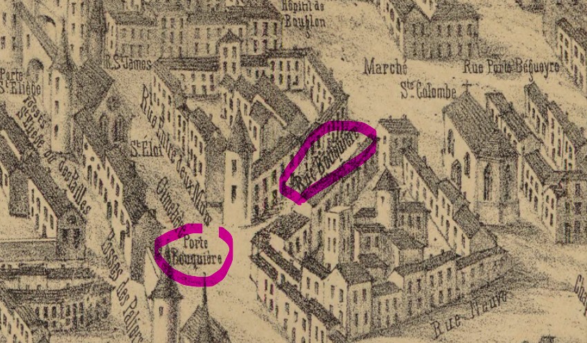 1550 - Plan de Bordeaux - Impasse de la Fontaine Bouquière - Source : https://gallica.bnf.fr/