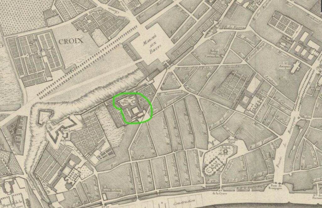 Plan 1750 de Bordeaux - Couvent des Capucins - Marché des Capucins Bordeaux - Source : https://gallica.bnf.fr/