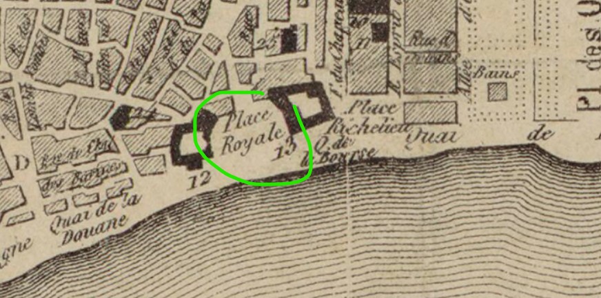 Place de la Bourse Bordeaux - Plan de 1800 - Source : https://gallica.bnf.fr/