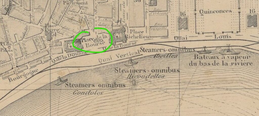 Place de la Bourse Bordeaux - Plan de 1877 - Source : https://gallica.bnf.fr/
