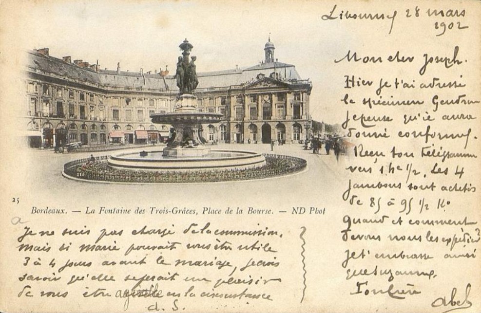 Fontaine des 3 Grâces - Bordeaux - Carte Postale 1902 - https://selene.bordeaux.fr/