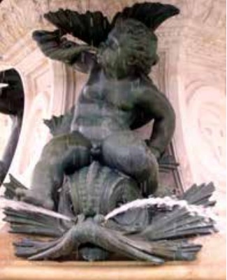 Fontaine des 3 Grâces - Bordeaux - Enfant sur un dauphin - https://www.societe-archeologique-bordeaux.fr/